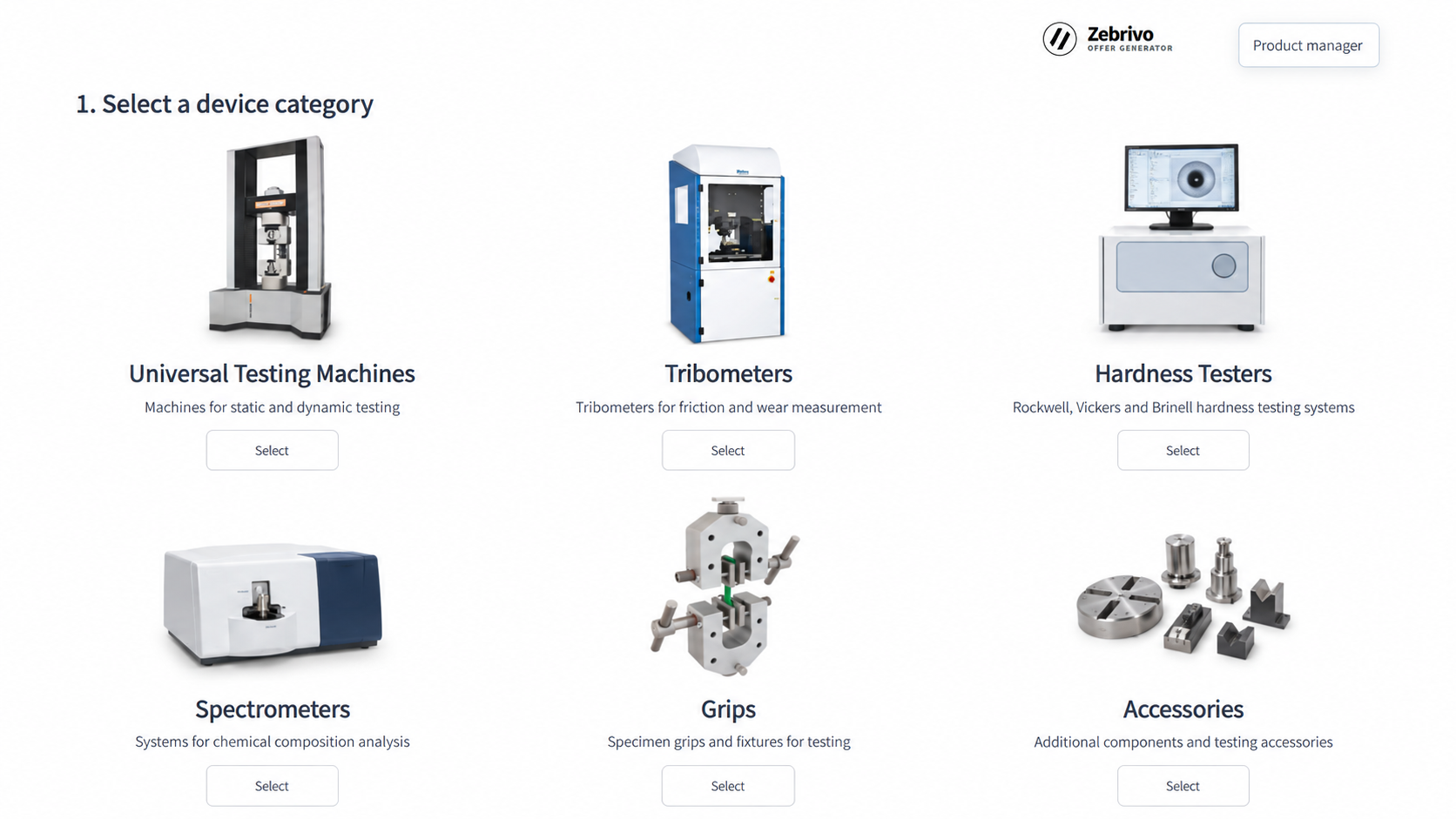Zebrivo visual product category selection